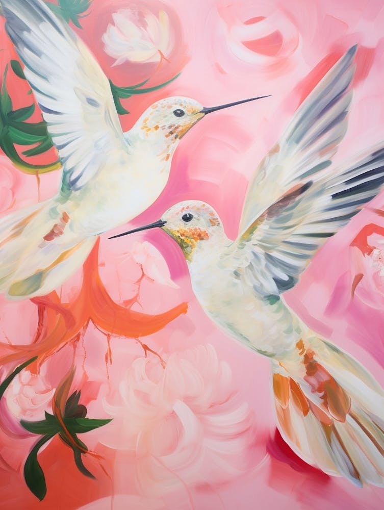 Rosa ätherisches Vogelgemälde Kolibri 1