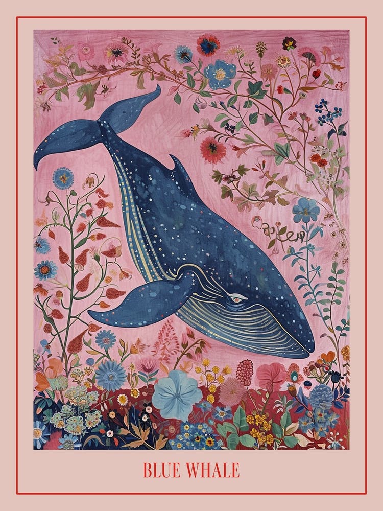 Floral Animal Painting Blue Whale 3 Poster
