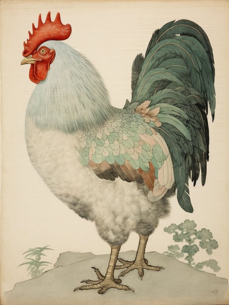 Ohara Koson-inspirierte Vogelmalerei Huhn 3