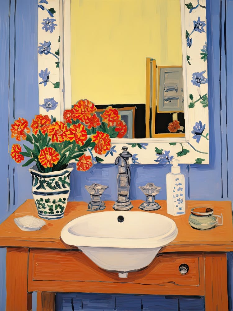 Bathroom Vanity Painting With A Marigold Bouquet 4