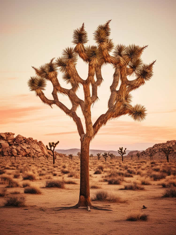Photograph Of A Joshua Tree At Dusk  In A Sandy Desert 4