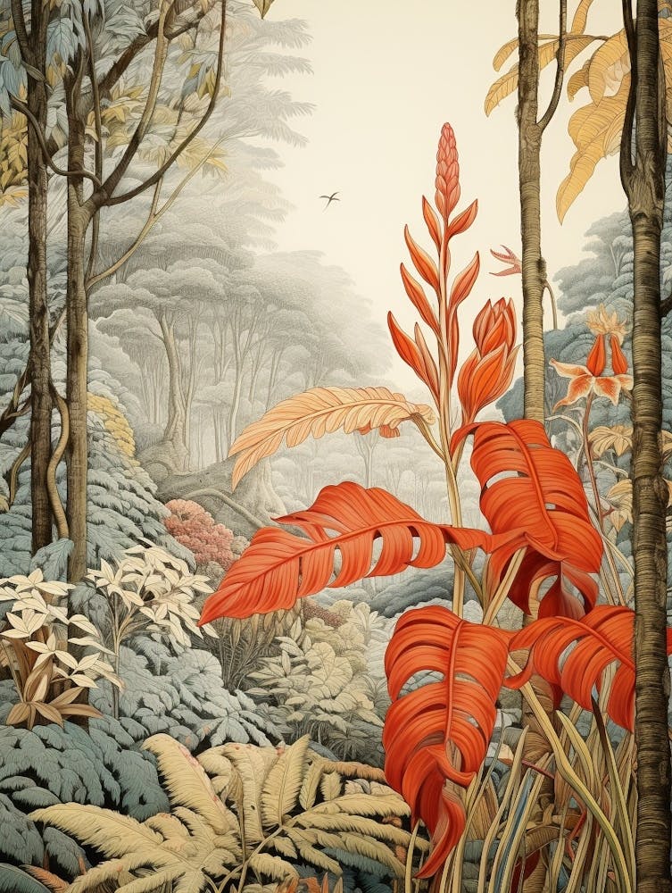 Vintage Jungle Botanical Illustration Heliconia 2