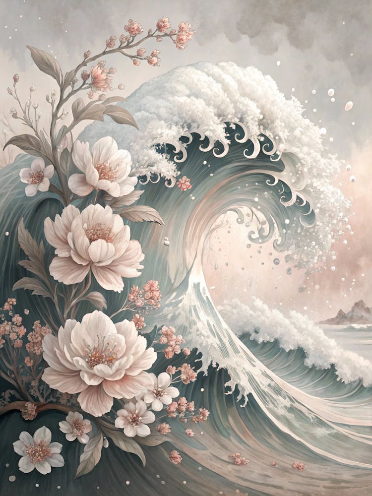 Oil Painting Style Delicate Floral Wave With Silve