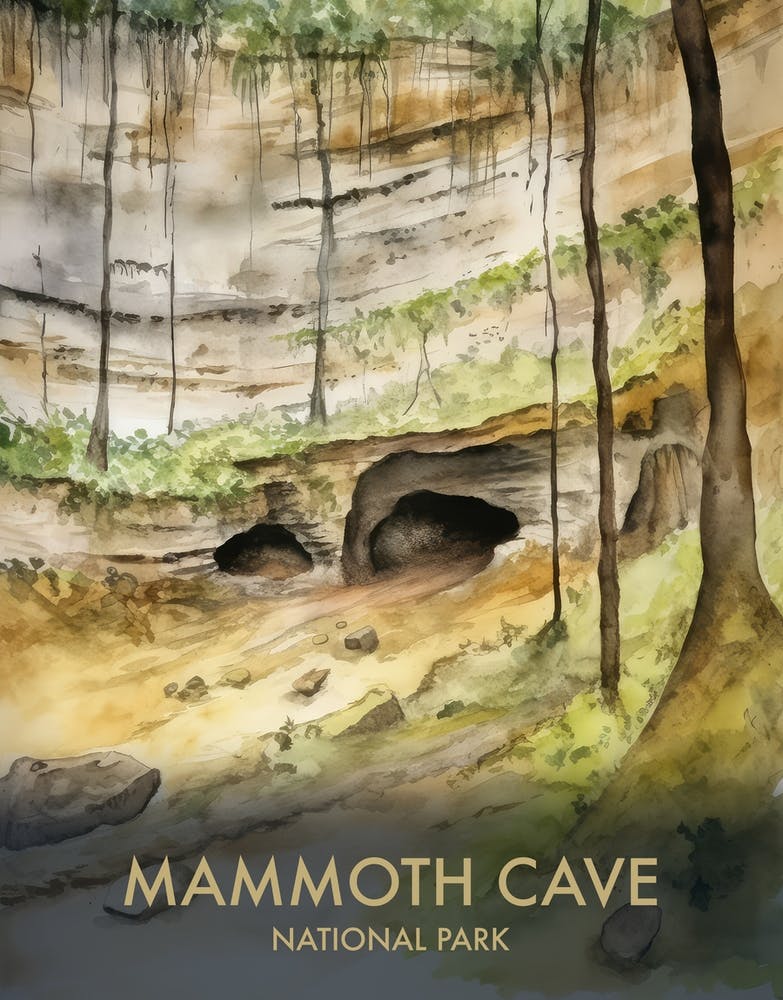 Mammoth Cave National Park Aquarelle Affiche de voyage vintage 4