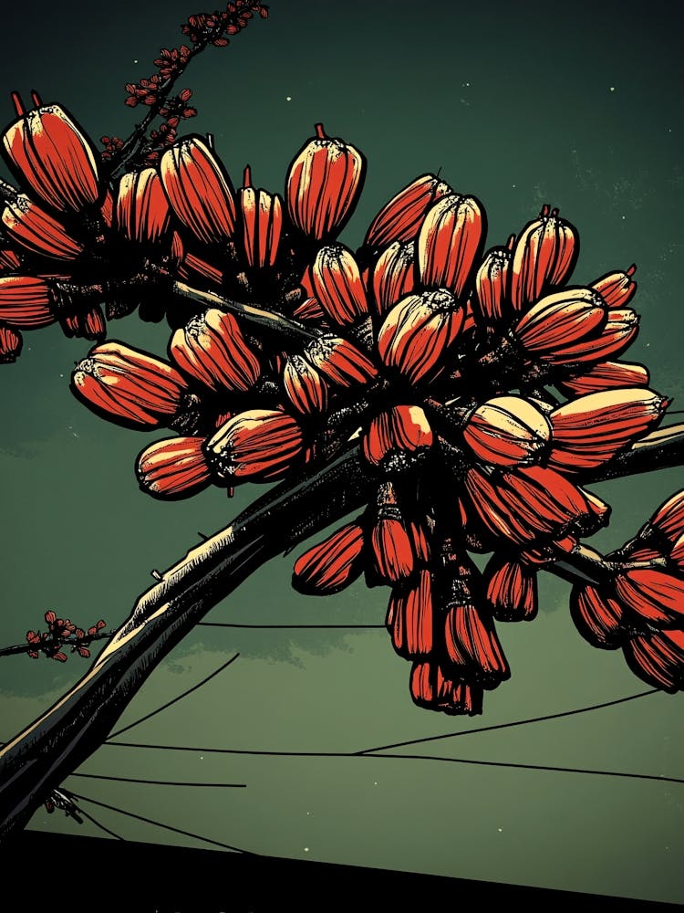 Rote Blumen auf einem Ast