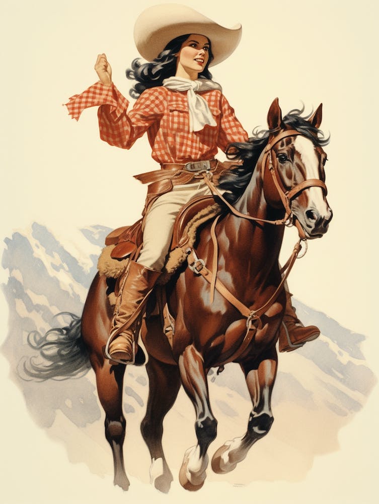 Cowgirl On Horse Vintage Poster 3