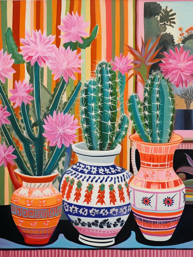 Cactus Painting Maximalist Still Life Zebra Cactus 1