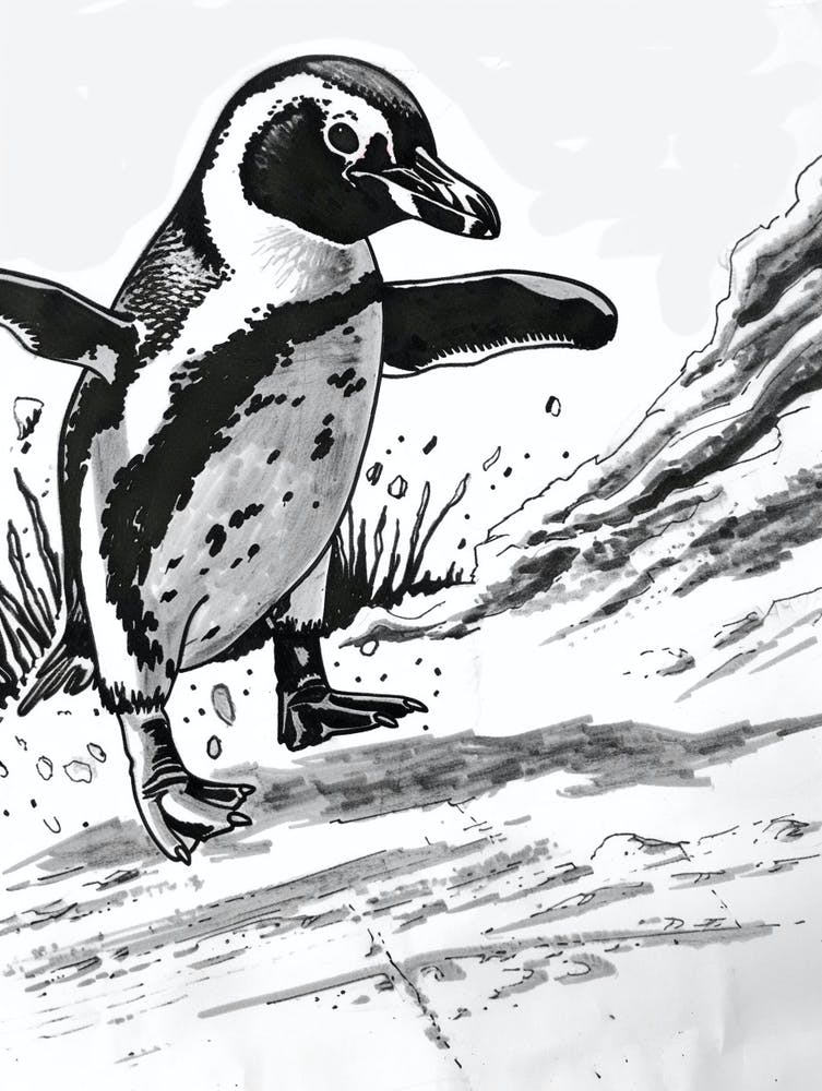 African Penguin Sliding On Ice 4