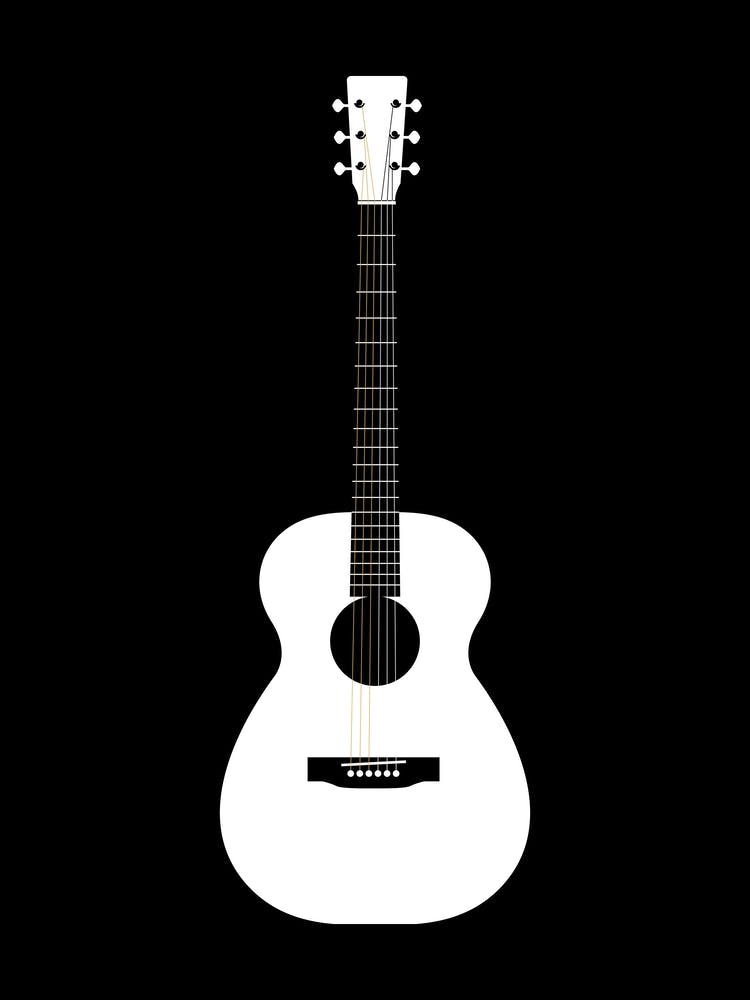 Black and White Minimalist Acoustic Guitar Illustration 1