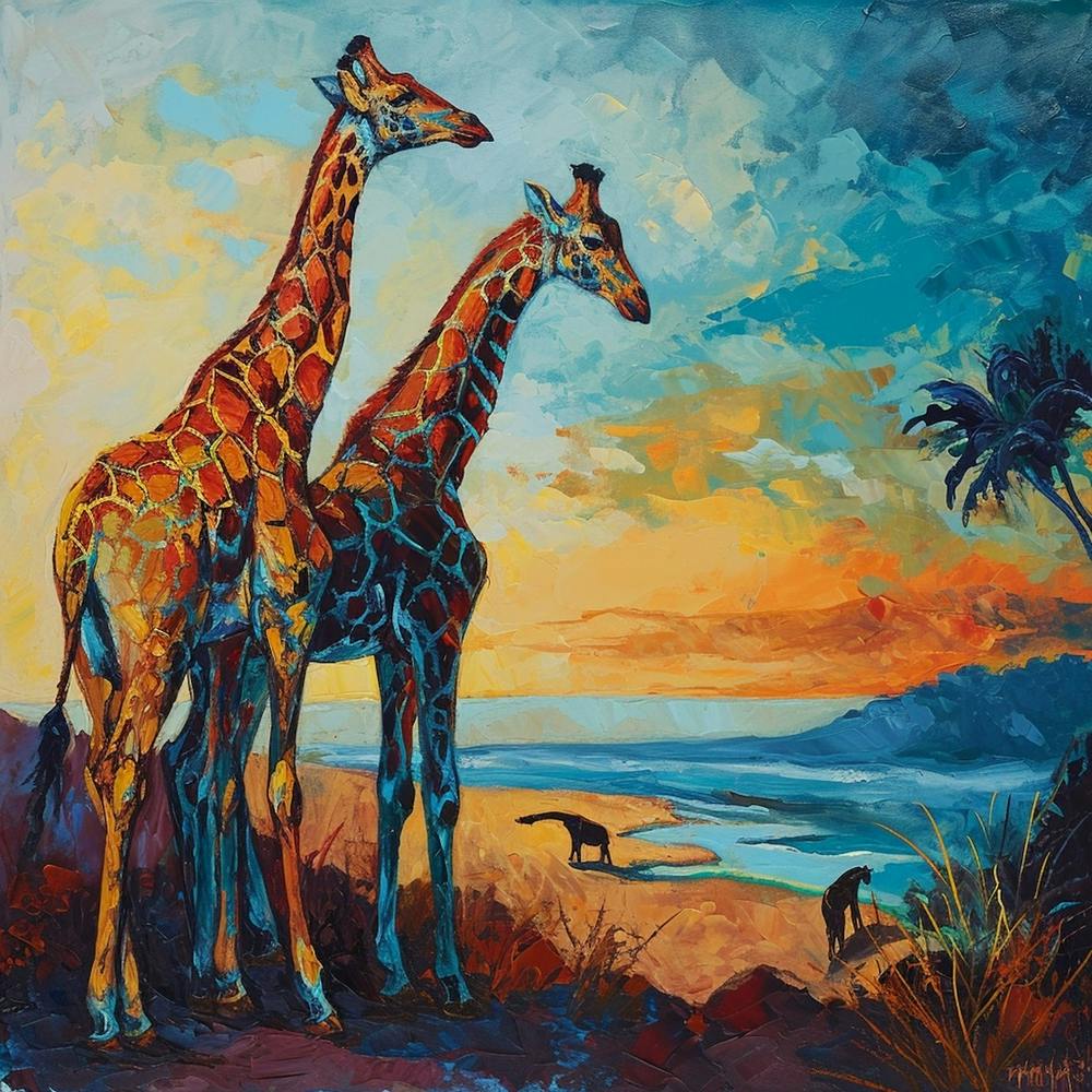 Giraffe By The River Brushstrokes