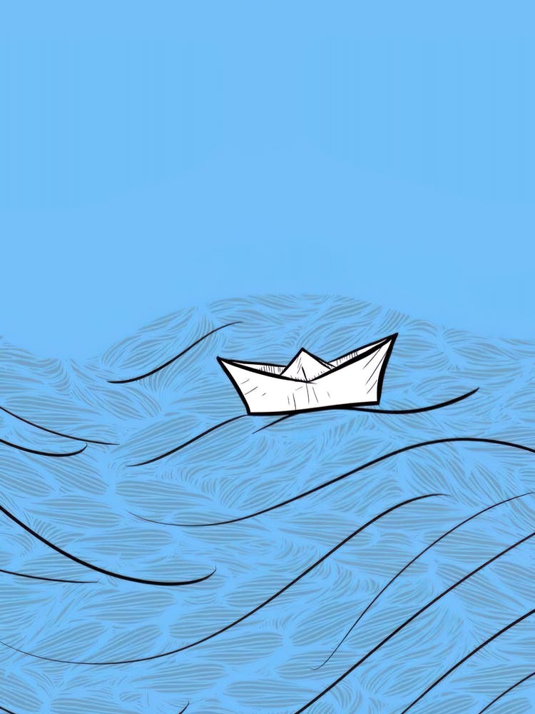 Papierboot im Ozean