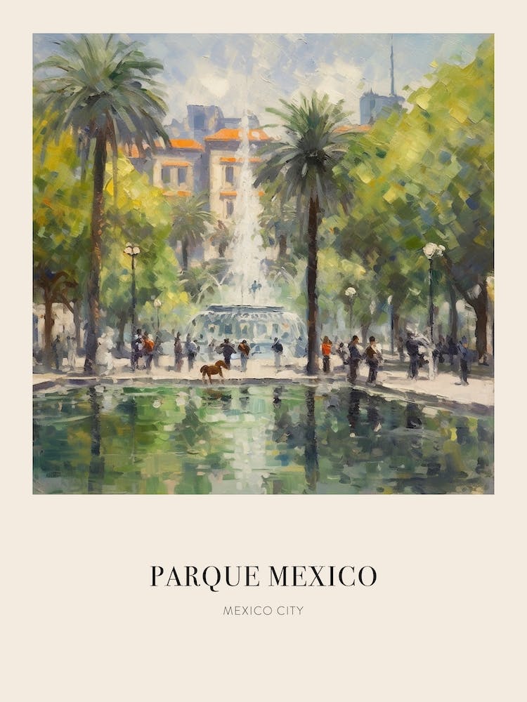Parque Mexico Mexico City Mexico 4 Vintage Cezanne Inspired Poster