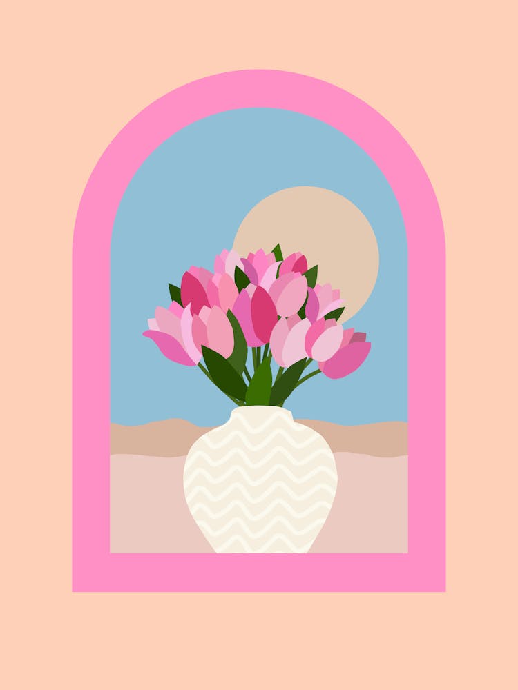 Tulips In A Vase - Blue Pink Orange Floral