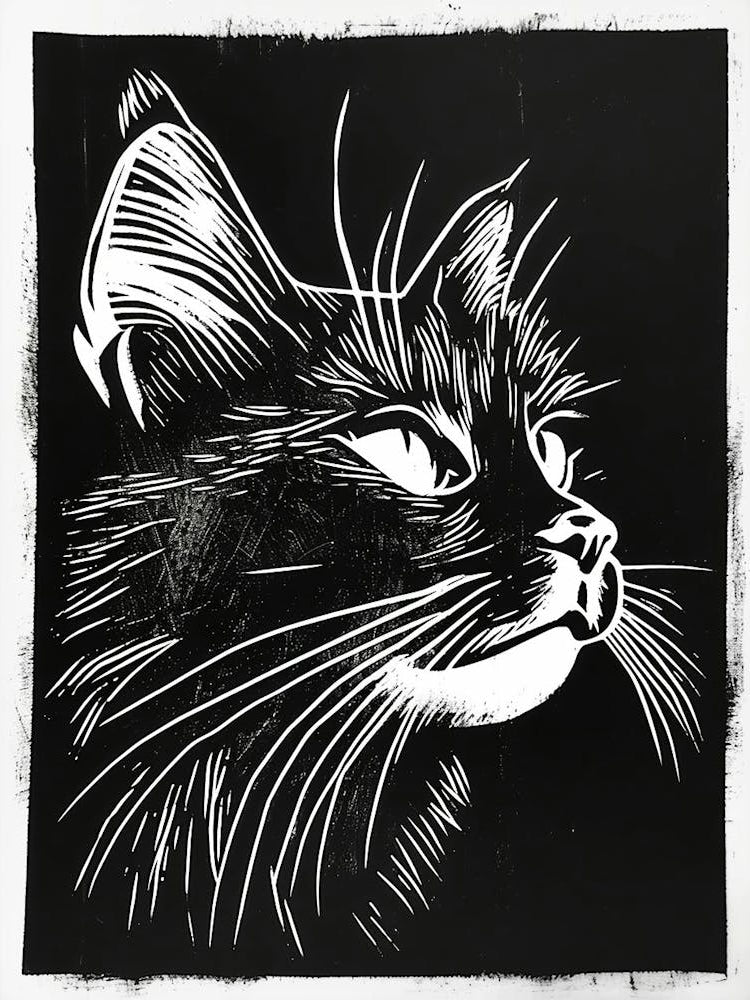Norwegian Forest Cat Linocut Blockprint 3
