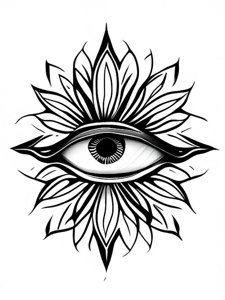 Chakra, Symbole, Troisième Œil Illustration Simple Noir & Blanc 3