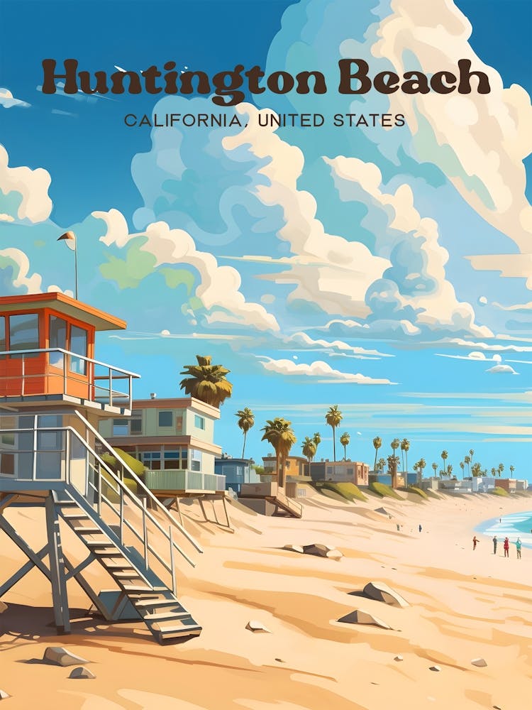 Huntington Beach California Vacation Modern Travel Illustration