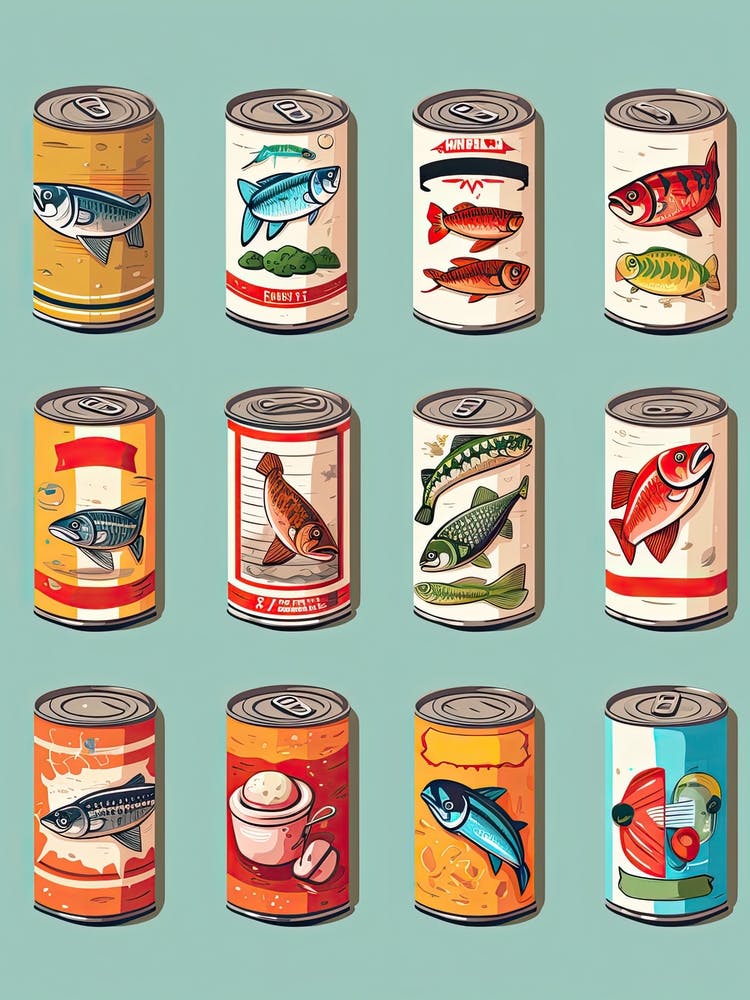 Vintage Tinned Fish, Sardines Illustration 2