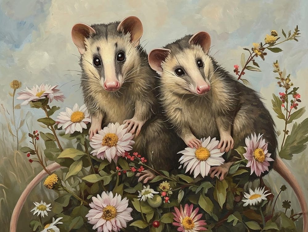 Floral Animal Illustration Opossum 3