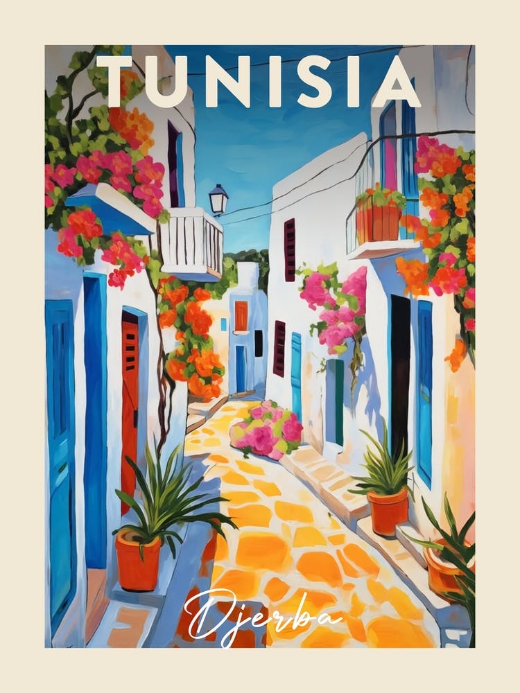 Djerba Tunisia 4 Fauvist Painting  Travel Poster