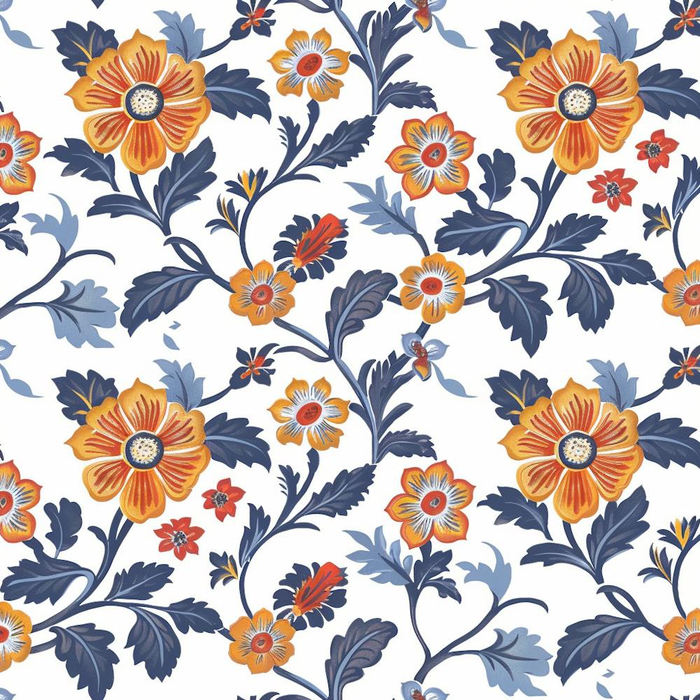 Blue And Orange Floral Pattern