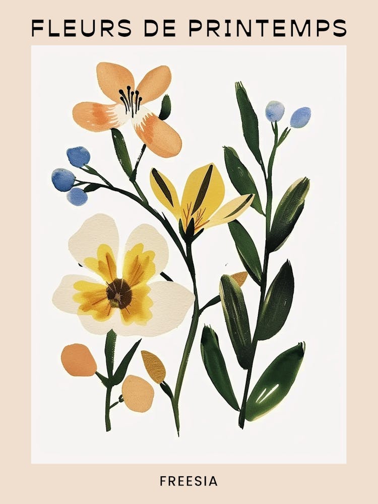 Spring Floral French Poster  Freesia 1
