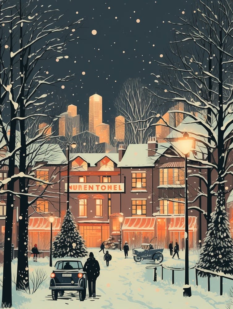 Winter Travel Night Illustration Manchester United Kingdom 2
