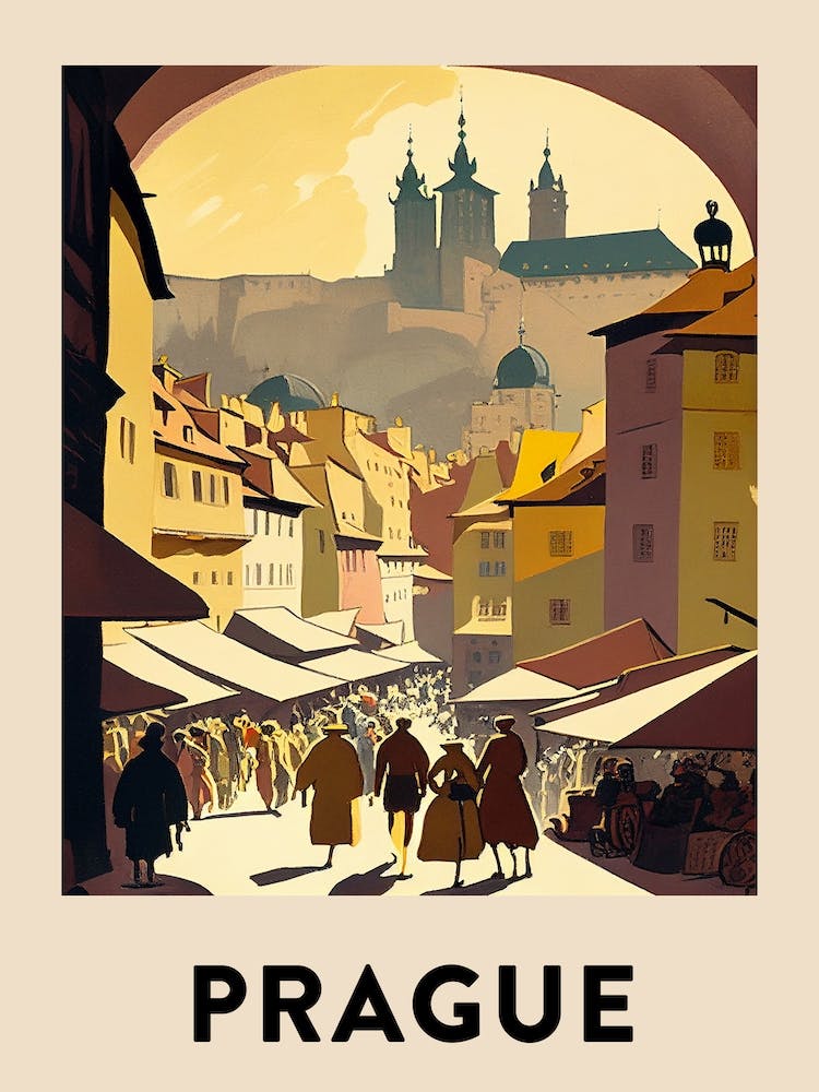 Prague 4 Vintage Travel Poster