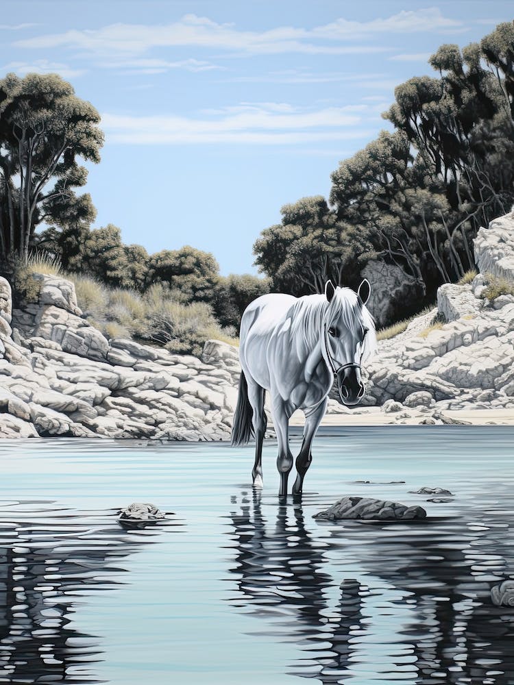 A Horse Oil Painting In Cala Macarella, Spain, Portrait 4