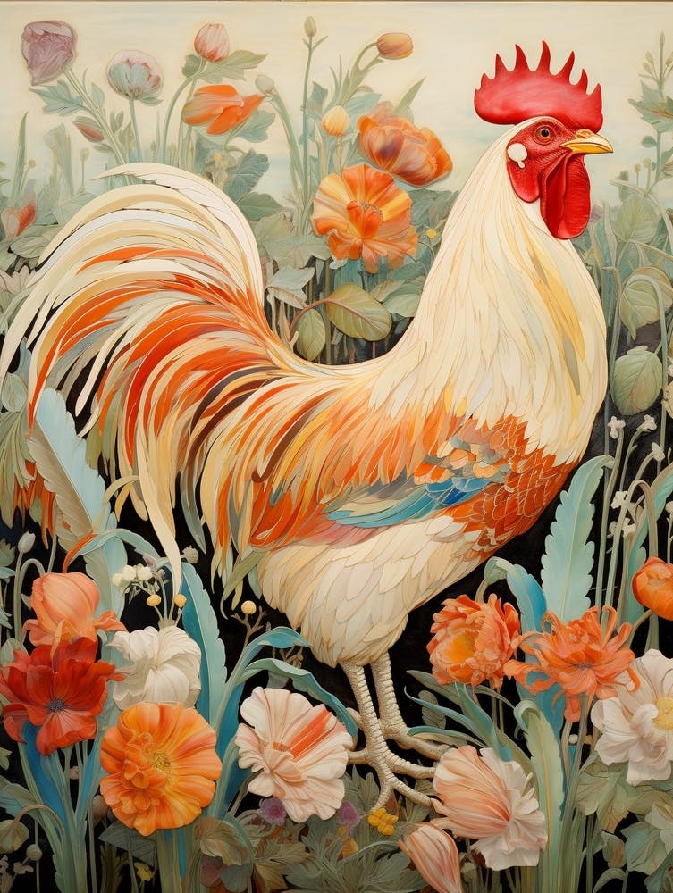 Rooster 2 Detailliertes Vogelgemälde