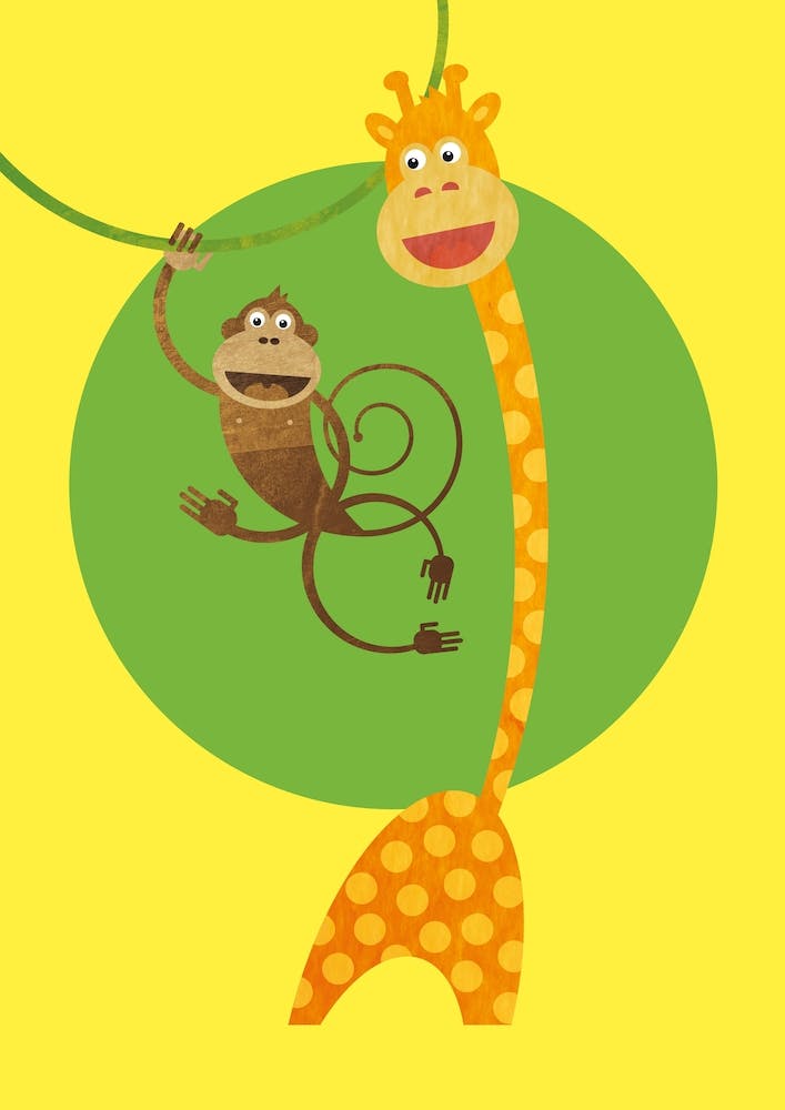 Friends Monkey and Giraffe