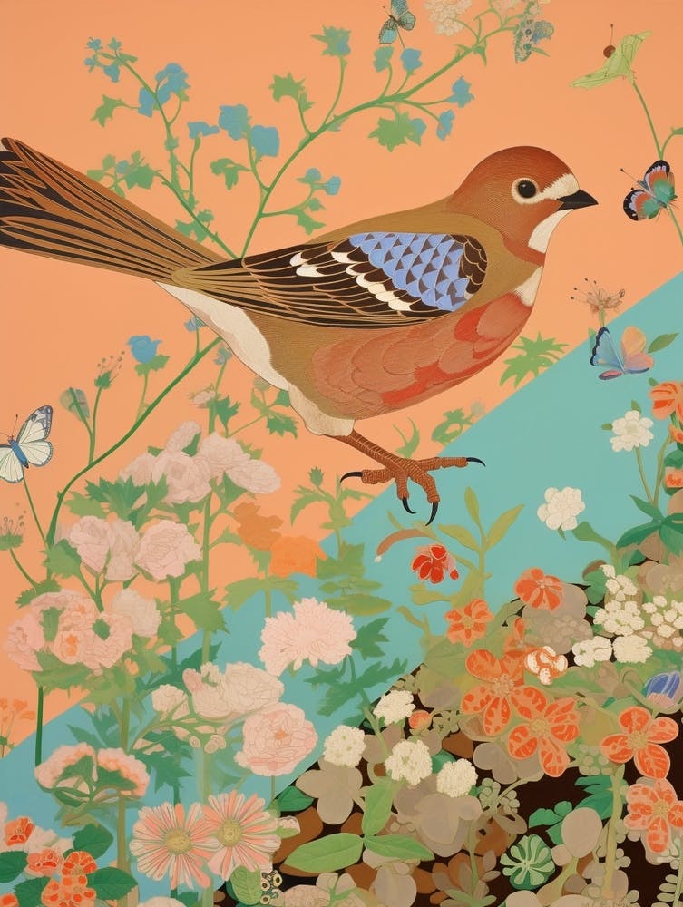 Maximalist Bird Painting House Sparrow 2