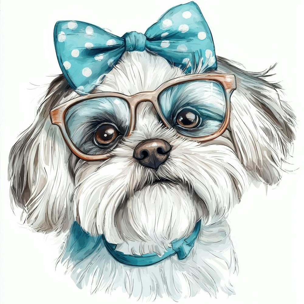 Whimsical Image Of A Funny Lhasa Apso Dog With Big Glass 2