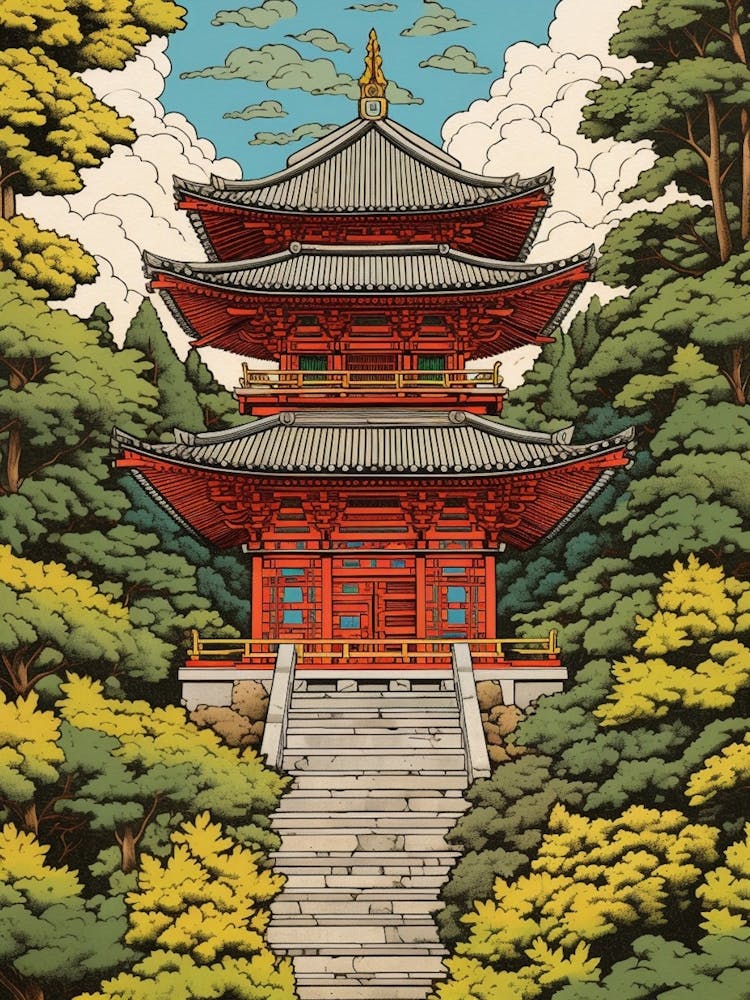 Nikko Toshogu Shrine, Japan Vintage Travel Art 2