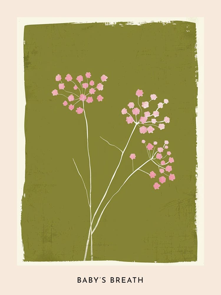 Pink & Green Babys Breath 1 Flower Poster