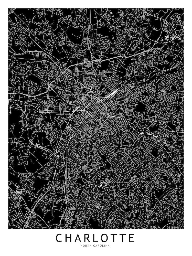 Charlotte Black And White Map
