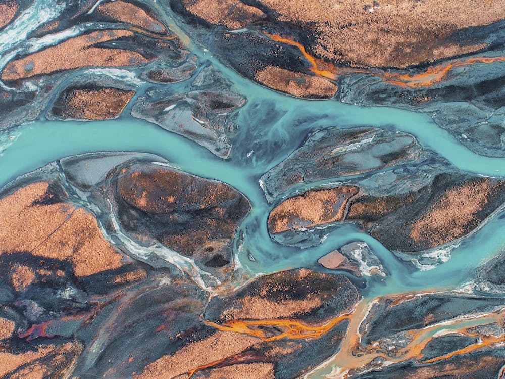 Aerial Snow Melt Rivers