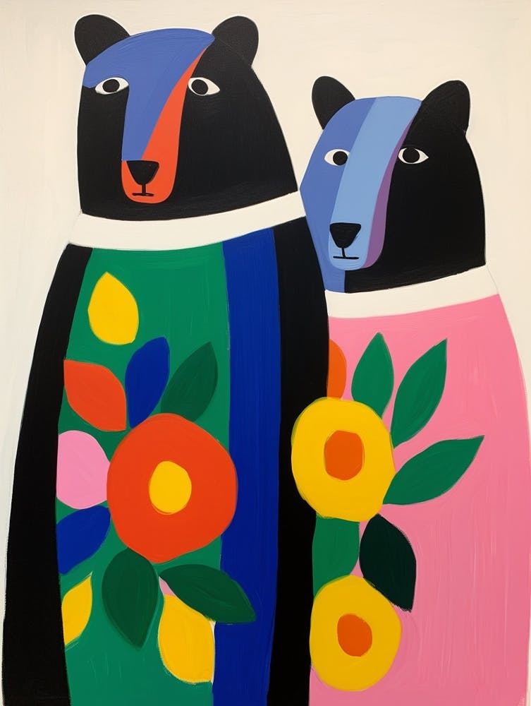 Colourful Kids Animal Art Black Bear 2