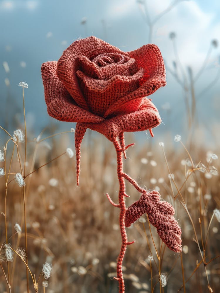 Red Rose Knitted In Crochet 3