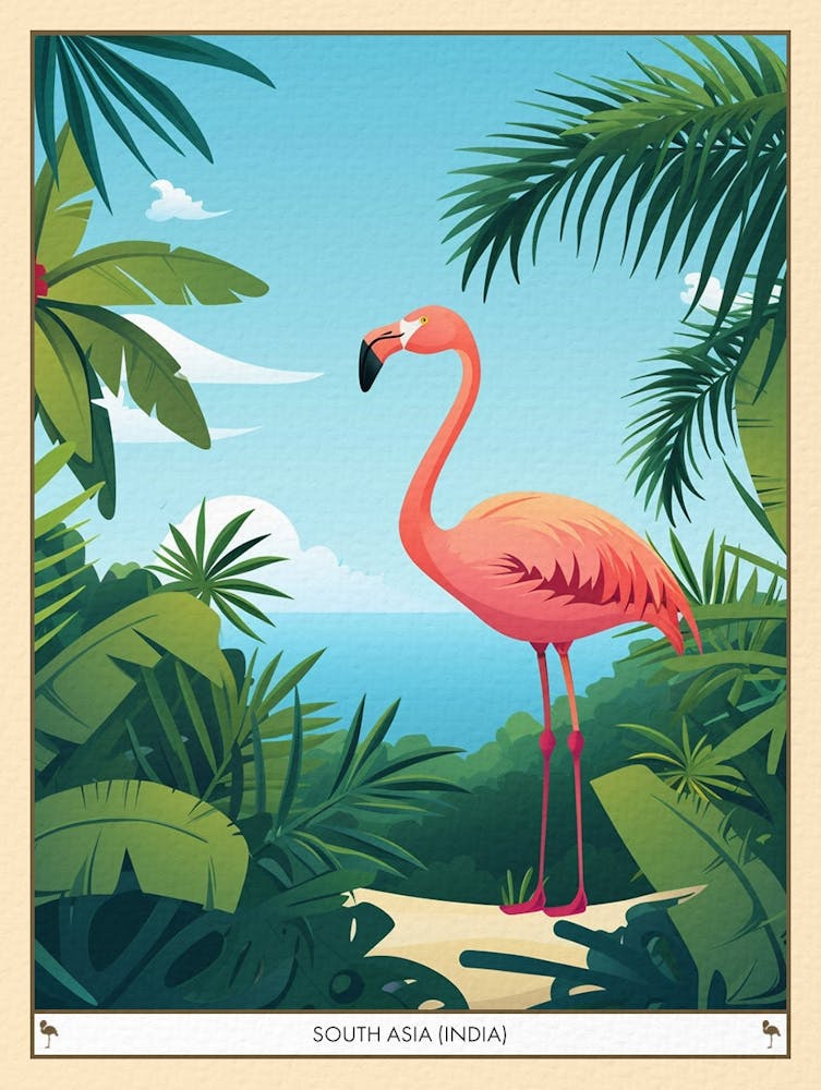 Greater Flamingo South Asia India Tropical Illustration 5 Poster