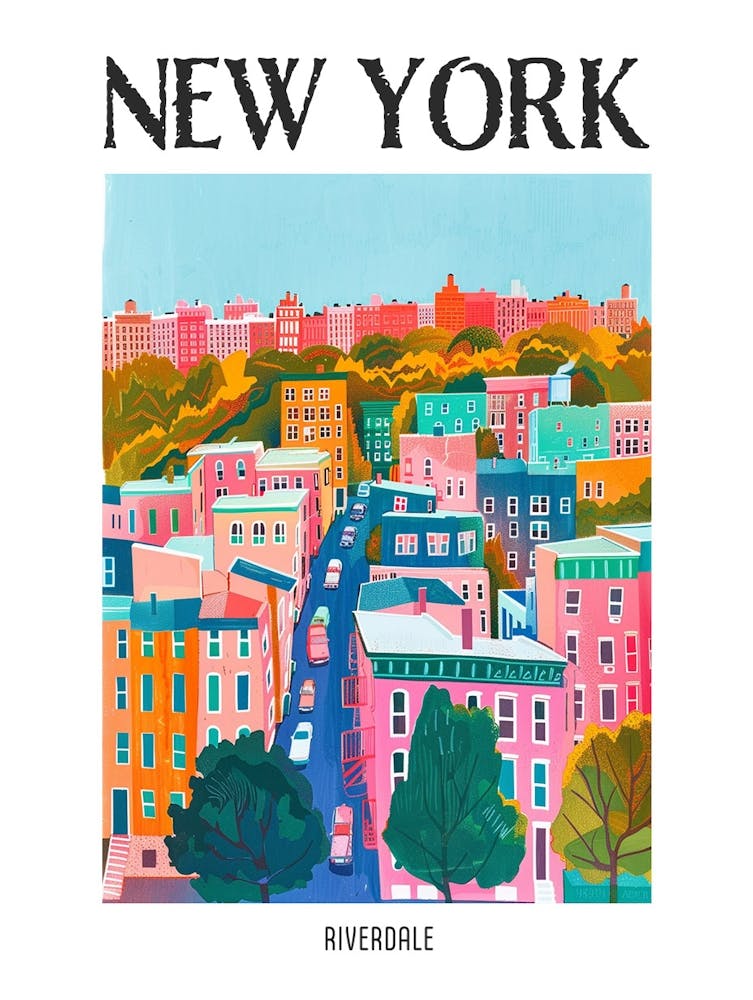 Riverdale New York Colourful Silkscreen Illustration 3 Poster