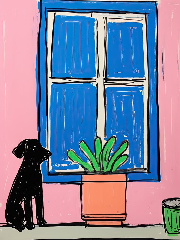 Black Dog Looking Out The Window