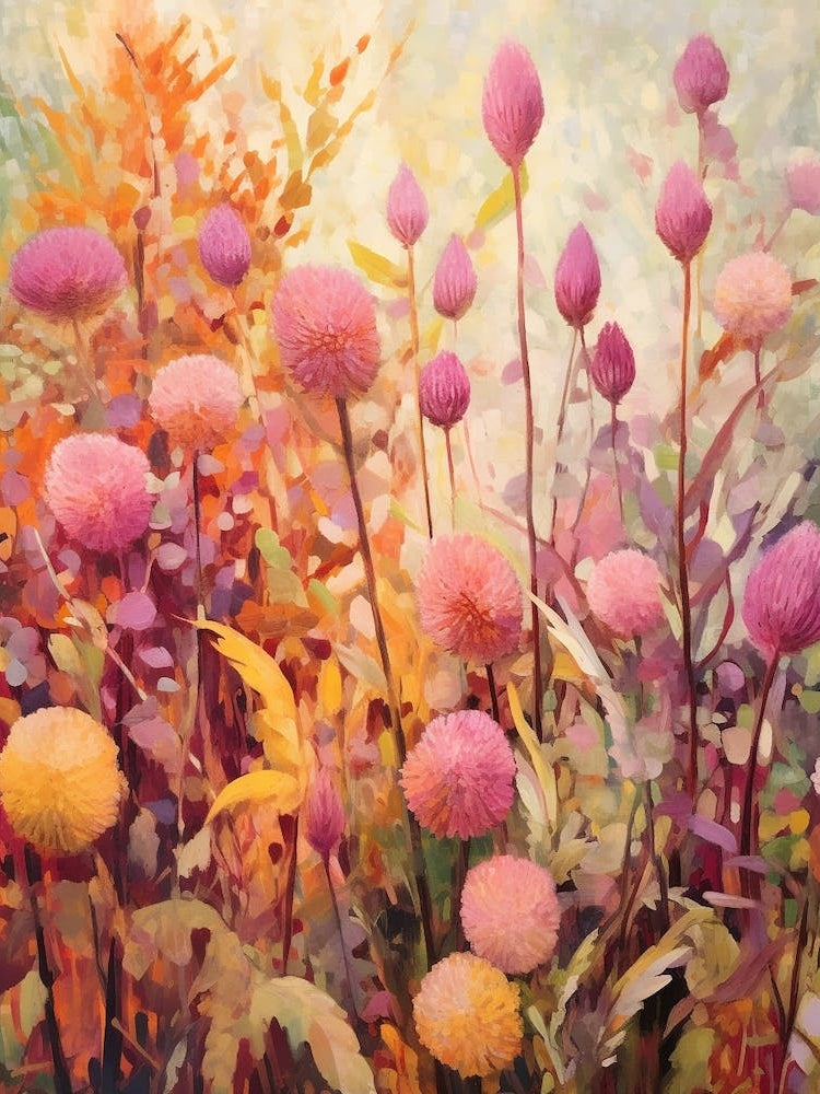 Fall Flower Painting Globe Amaranth 1
