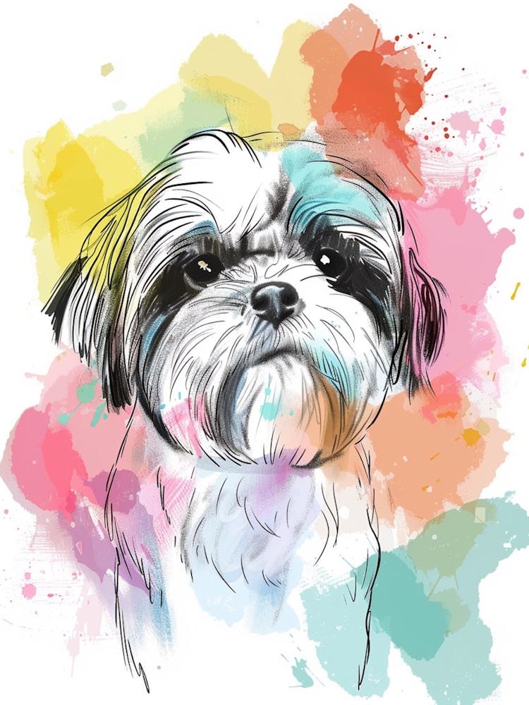Shih Tzu Dog Pastel Line Painting 4