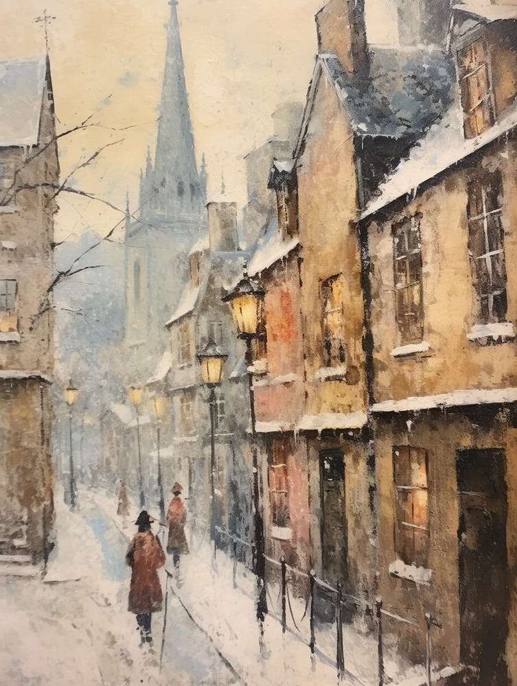 Vintage Winter Painting Bath United Kingdom 1