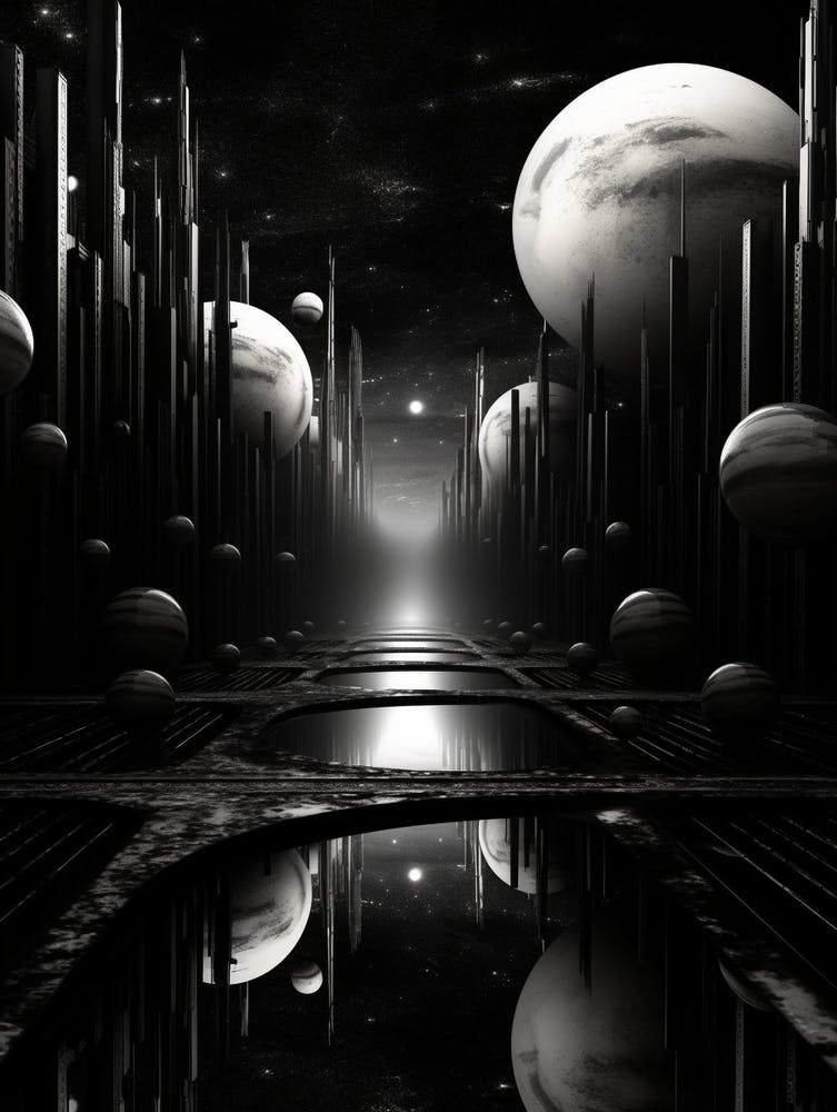 Parallel Universes Abstract Black And White 13