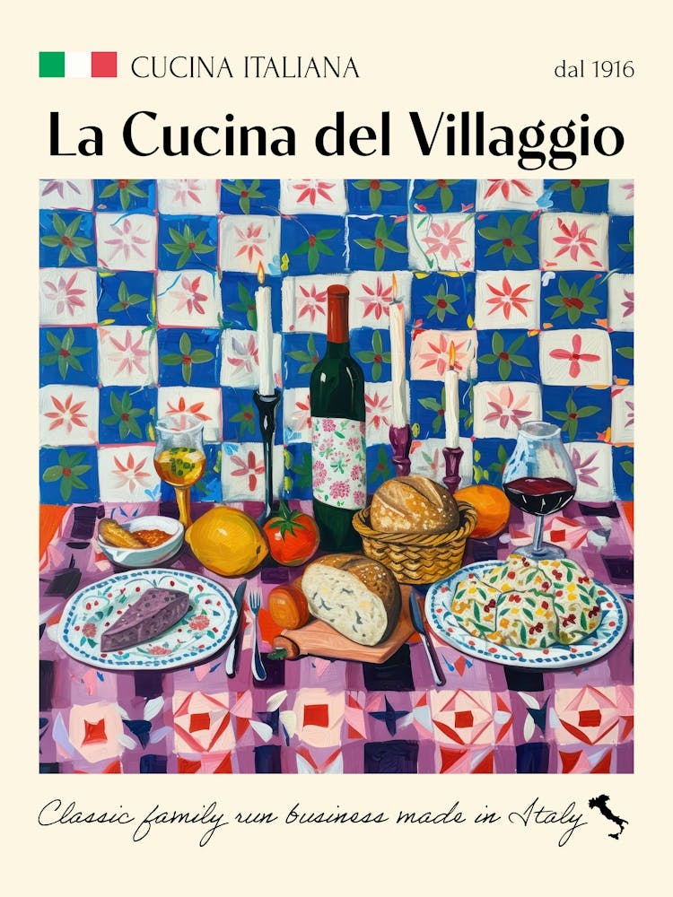 La Cucina Del Villaggio Trattoria Italian Poster Food Kitchen