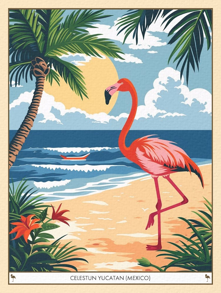 Greater Flamingo Celestun Yucatan Mexico Tropical Illustration 8 Poster