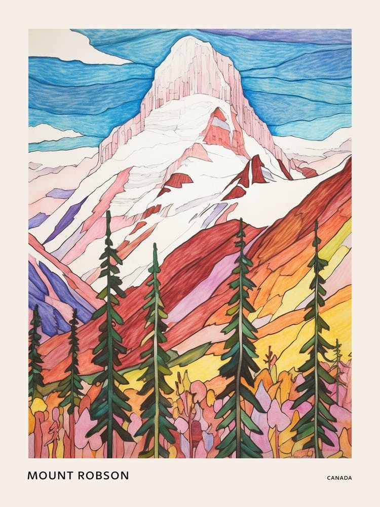 Mount Robson Canada 1 Colourful Mountain Illustration Poster