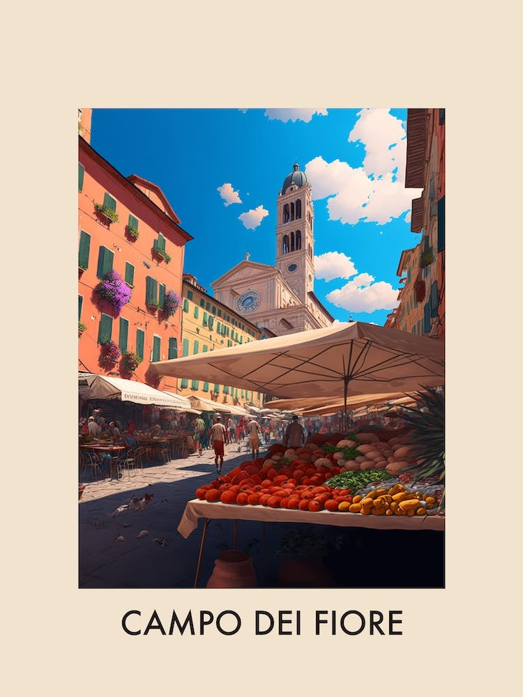 Rome Campo Dei Fiore Italy Vintage Travel Poster