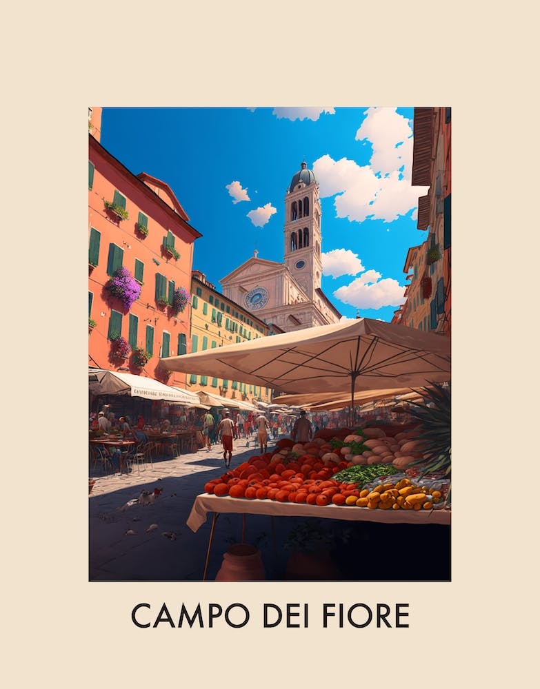 Rome Campo Dei Fiore Italy Vintage Travel Poster